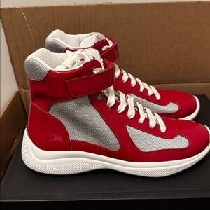 PRADA Linea Rossa America’s Cup High-Top Sneakers Red/White Men’s 8